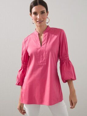 Chico's Boutique brand Poplin Ruffle Sleeve Popover Blouse